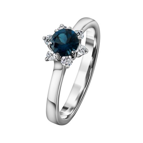 Кольцо из белого золота с бриллиантами и лондон топазами