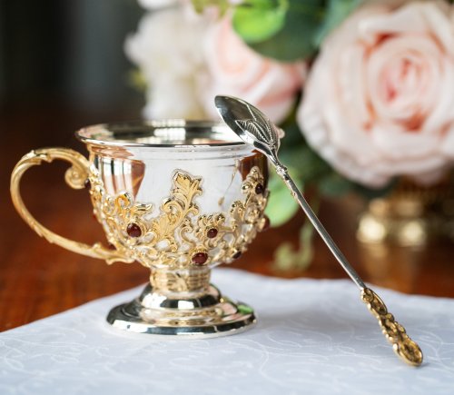 серебряный чайный набор «золотая осень» - чашка и ложечка