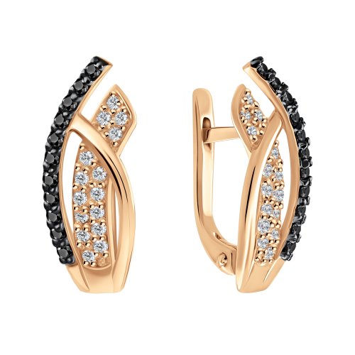 Золотые серьги с черным фианитом